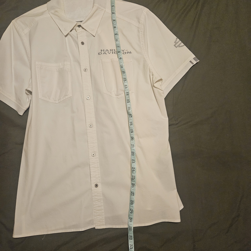 Harley-Davidson White Short-Sleeve Casual Button-Down Shirt with Chest Pockets - Picture 4 of 4